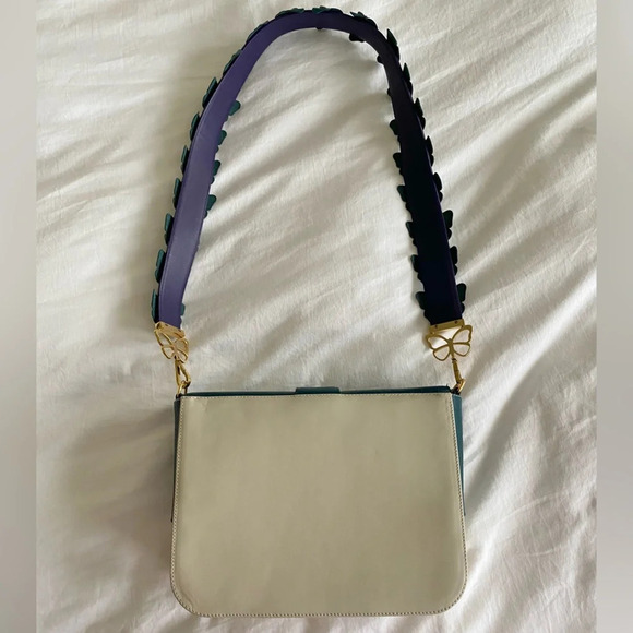 Elizabeth Sutton Leather Bag Multicolor Cream & Forest with 3D Butterfly Strap - Picture 11 of 15